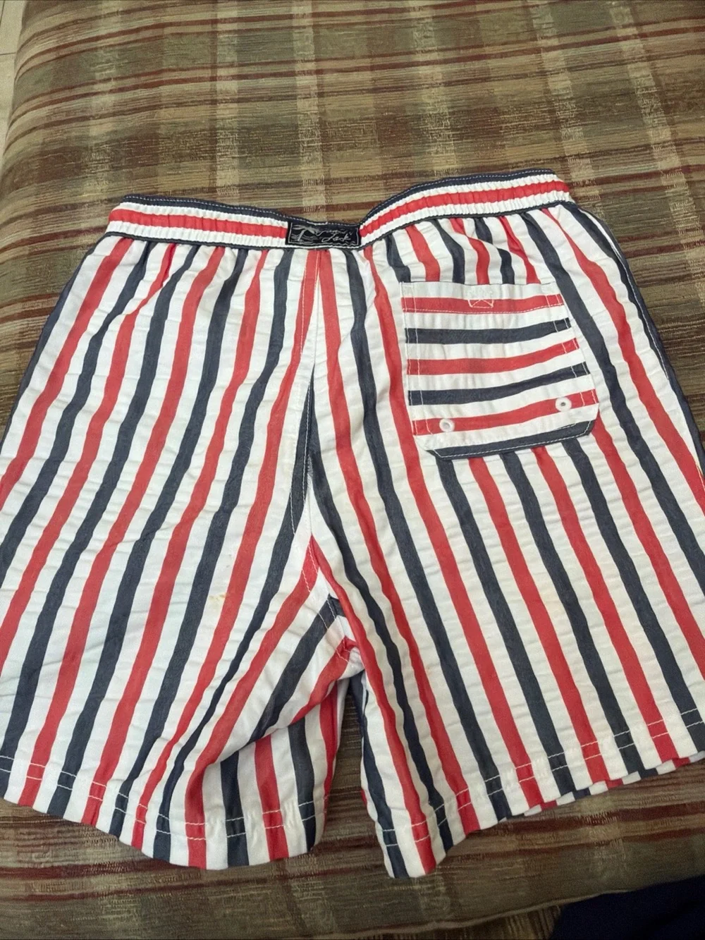 Janie and Jack Red, White & Navy Vertical Stripe Swim Trunks
